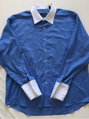 Classic Donald Trump Signature Blue Dress Shirt with White Collar & Cuffs